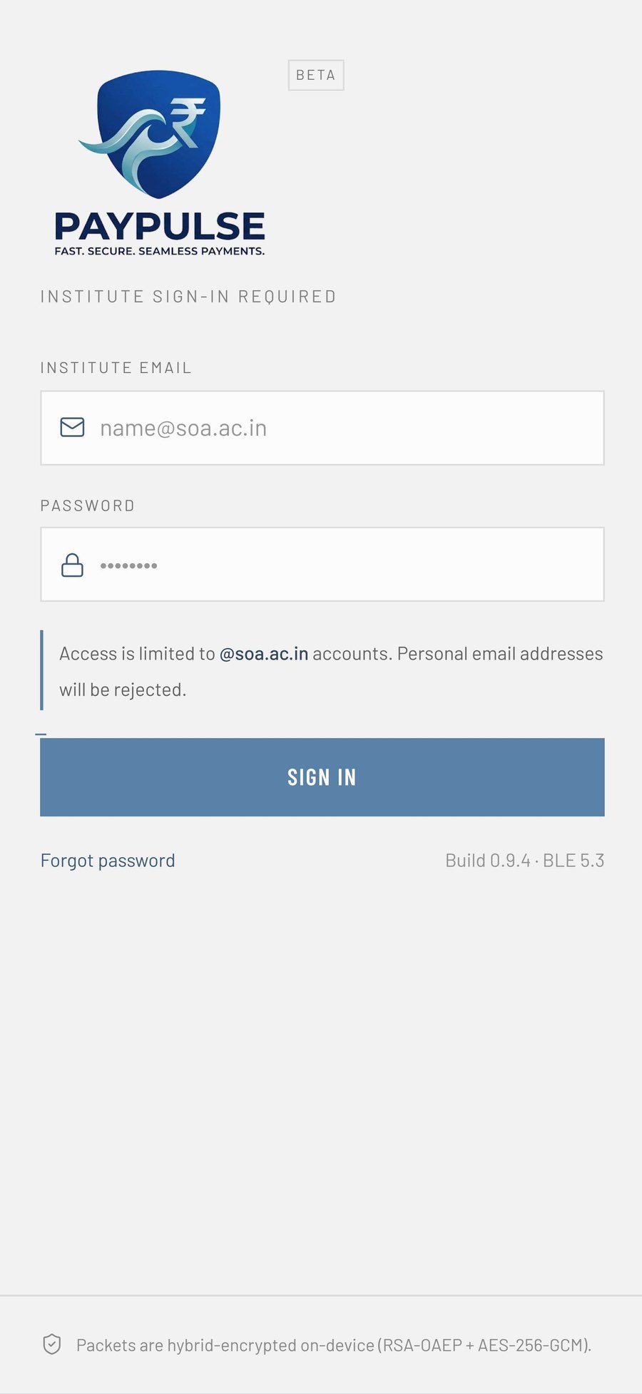Institute-restricted sign-in screen